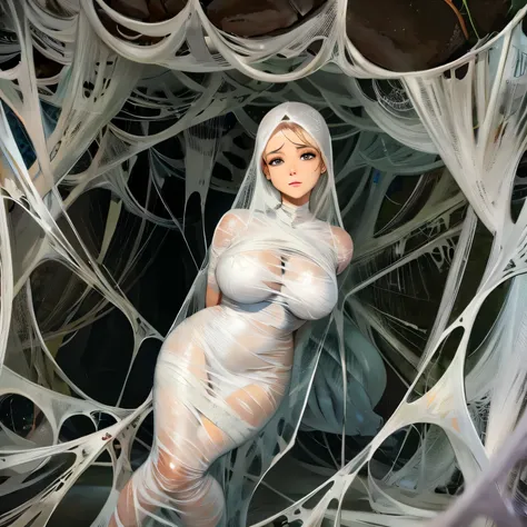 a woman trapped in the spider web, spider web, cocoon, gr3ysh33r,