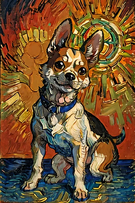 chihuahua dog , portrait of chihuahua dog adventurer ,radiation mosaic:1.2, catch the sun:0.8, like shards of glass that infuse ...