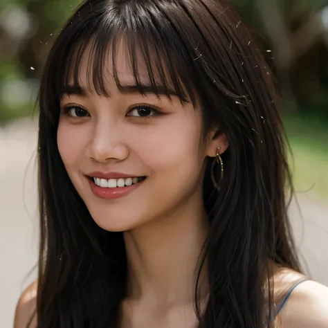 ((Best quality)), ((masterpiece)), (detailed),portrait, straight hair, floating hair, hair spread out, swept bangs, black hair, sparkling eyes, longeyelashes, slanted asian eyes, black and brown eyes, Joyful Eyes, crescent earrings, crescent earrings, Beau...