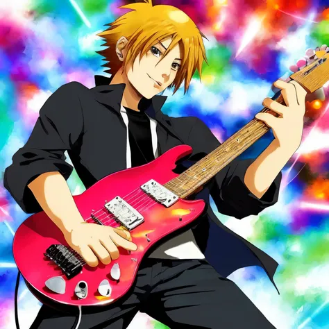 Draw a anime guy playing electric guitar 