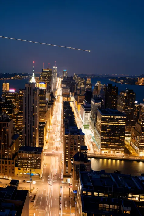 scenery　night view　building　manhattan　highway　Helicopter shot


