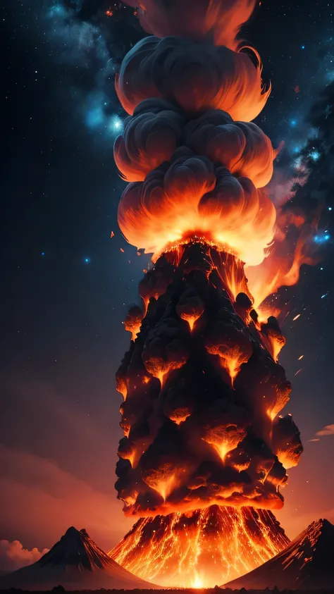 the eruption of Mount Krakatoa, giant monster, night sky, 8k