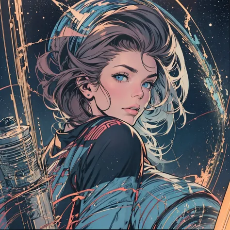 ultimate best quality,beautiful woman,Speech bubble,big brest,cosmic galaxy,astronotes