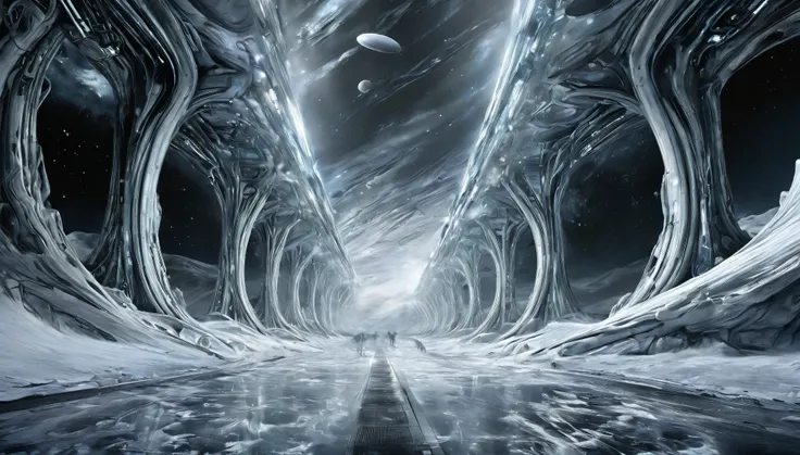 planeta helado, h.r. arte conceptual de giger para alien, varias ilustraciones sobre planeta blanco, congelado, alejado de las e...