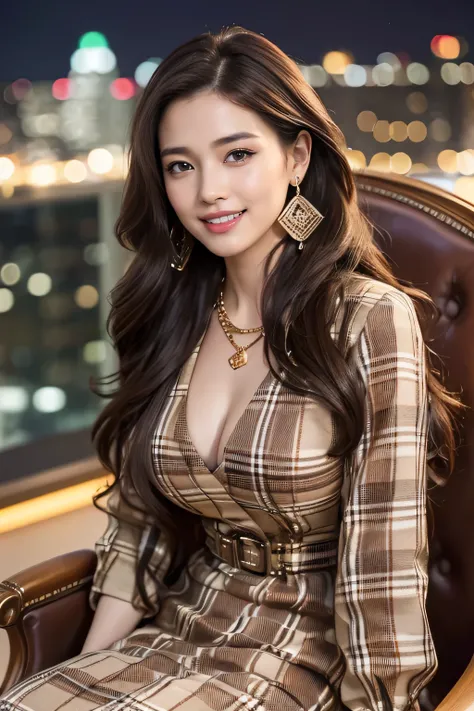 highest quality, masterpiece, 8K, ultra high resolution, (realistic: 1.4), 1 girl, beautiful face, symmetrical eyes, big, perfect body proportions, ((long hair))、((brown hair)), secretary、(luxury business suits)、The viewer&#39;s gaze, (president&#39;office...