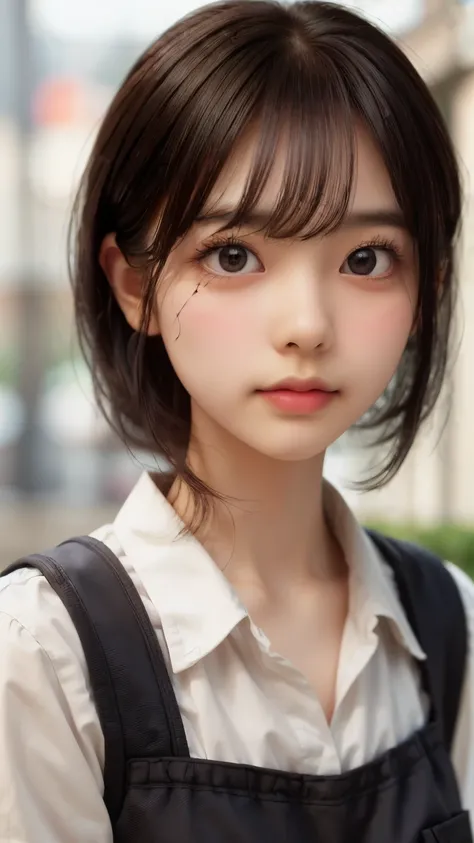 ((sfw: 1.4)), ((detailed face, professional photography)), ((sfw, waitress uniform, extra short hair, sidelocks-hair, 1 Girl)), Ultra High Resolution, (Realistic: 1.4), RAW Photo, Best Quality, (Photorealistic Stick), Focus, Soft Light, ((15 years old)), ...
