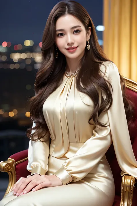 highest quality, masterpiece, 8K, ultra high resolution, (realistic: 1.4), 1 girl, beautiful face, symmetrical eyes, big, perfect body proportions, ((long hair))、((brown hair)), secretary、(luxury business suits)、The viewer&#39;s gaze, (president&#39;office...