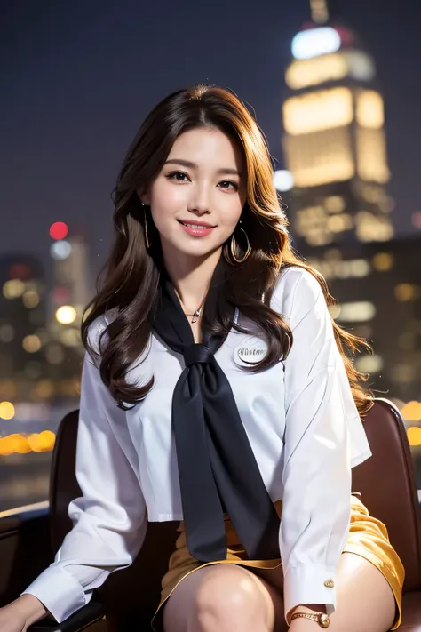 highest quality, masterpiece, 8K, ultra high resolution, (realistic: 1.4), 1 girl, beautiful face, symmetrical eyes, big, perfect body proportions, ((long hair))、((brown hair)), secretary、(luxury business suits)、The viewer&#39;s gaze, (president&#39;office...