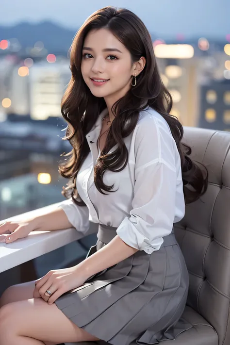 highest quality, masterpiece, 8K, ultra high resolution, (realistic: 1.4), 1 girl, beautiful face, symmetrical eyes, big, perfect body proportions, ((long hair))、((brown hair)), secretary、(luxury business suits)、The viewer&#39;s gaze, (president&#39;office...