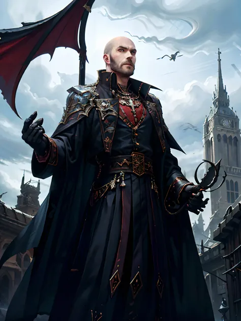 castlevania shadow lord bald beard handsome warrior with demons movie commercialization super detailed hyper realistic masterpie...