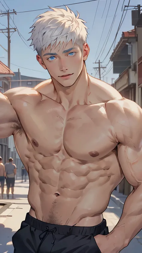 ((the best quality)), ((Masterpiece)), (details), perfect face, high definition, Masterpiece,4k,details clearly, Handsome face, white skin, perfect body, male body, strong muscles, abdomen, blue eyes, white skin, The most handsome man in the world, handsom...