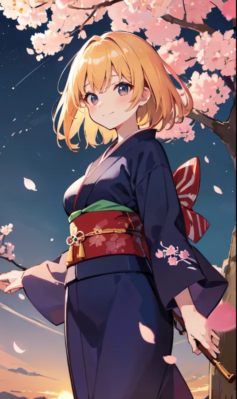 (highest quality, HDR, masterpiece, 8K, super detailed:1.2), cinematic angle, shine, shiny skin, Backlight, particles of light,
outdoor, night、cherry blossoms、cherry blossoms並木、nightcherry blossoms、night空
1女性, alone, cowboy shot, big breasts、smile, blush, ...