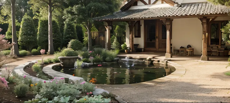 create an ornamental garden mainly around the lake, preserve the front of the house