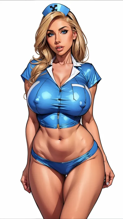 ((masterpiece)),(((best quality))),((character design sheet)),((rough sketch)),((vulgar)),thick thighs,1girl,blond hair,big ,((between breasts)),pussy juice,wearing an Wet sexual nurse uniforms and nurse cap,shirt harf lift,milking