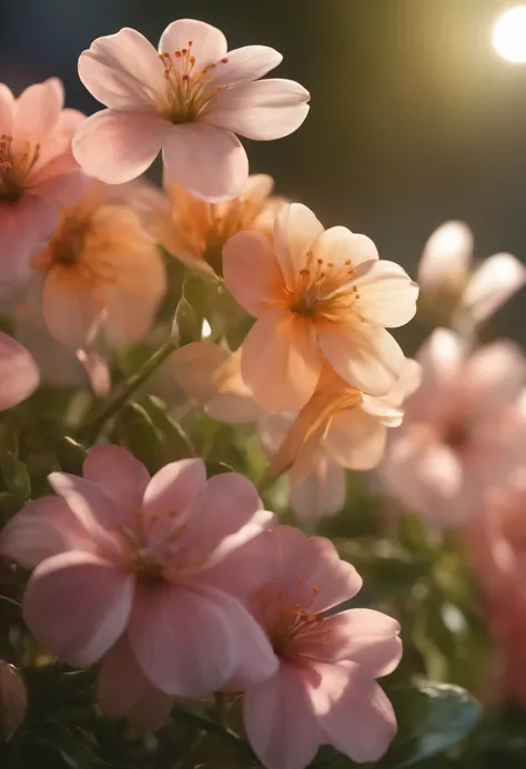 super realistic flowers, spring, transparent, Glittering, Glittering, shining, Coloring, amazing photography, The lighting is dramatic, photorealism, Over-refinement, 4K, depth of field, high resolution