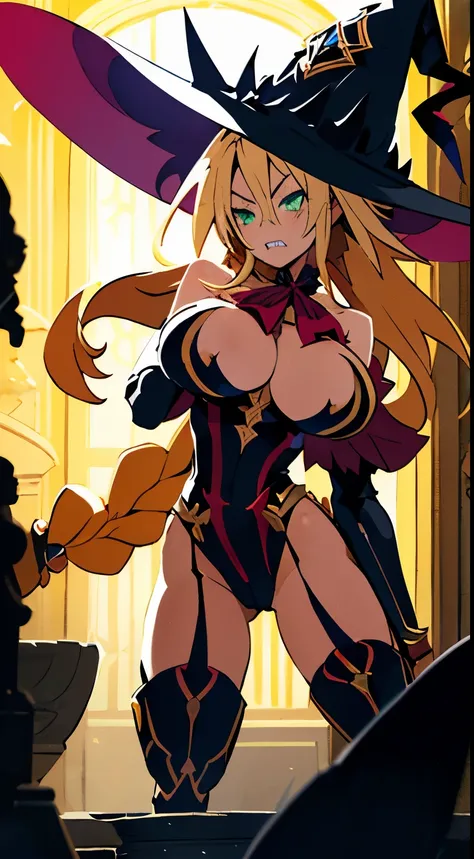 A girl with long, blond hair, green eyes, and sharp teeth stands before you. She wears a witch hat and her hair is styled in twin braids. Metallia, as she is known, radiates power and confidence. Her unique charm is enhanced by her well-endowed figure with...