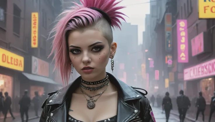 (de primera calidad,8K,32k,masterpiece,HD:1.3),ultra high resolution,(Fotorrealista:1.4),foto cruda, Chica ciberpunk, cara linda detallada,pelo ciber punk,moda ciberpunk,ropa muy detallada,tiro de medio cuerpo, ,fondo de la ciudad ciber punk,efecto de luz ...