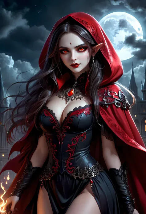 fantasy art, gothic art, (masterpiece:1.5), full body best details, highly detailed, best quality, Glowing Red, highres, full body portrait of a vampire, elf (Masterpiece, best quality: 1.6), ultra feminine, wizard, (intricate details, Masterpiece, best qu...