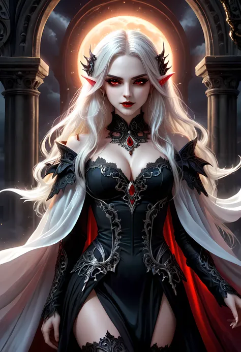 fantasy art, gothic art, (masterpiece:1.5), full body best details, highly detailed, best quality, Glowing Red, highres, full body portrait of a vampire, elf (Masterpiece, best quality: 1.6), ultra feminine, wizard, (intricate details, Masterpiece, best qu...