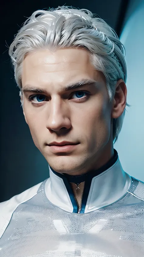 white hair, blue eyes, handsome, perfect face, jawline, cartoon, pixar, ai