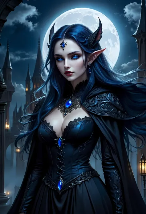 fantasy art, gothic art, (masterpiece:1.5), full body best details, highly detailed, best quality, Glowing blue, highres, full body portrait of a vampire, elf (Masterpiece, best quality: 1.6), ultra feminine, wizard, (intricate details, Masterpiece, best q...