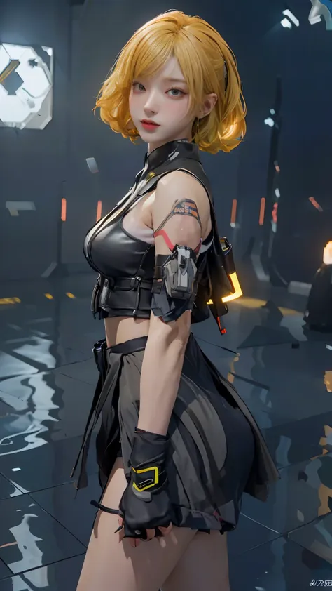 ((best quality)), ((masterpiece)), (detailed:1.4), 3d, an image of a beautiful cyberpunk female, short yellow hair, red eyeys,hd...