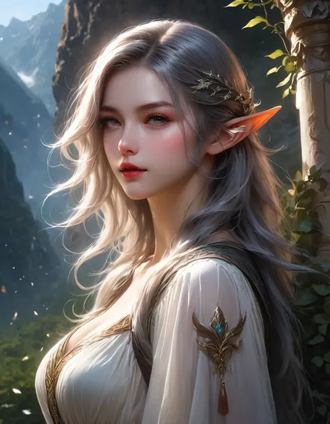 (Extremely detailed CG unified 8k wallpaper, masterpiece, best quality, Super detailed), (best lighting, best shadow, extremely delicate and beautiful), a cool one, Dynamic, and original young girl characters. (Dynamic pose) and silver (Elf hair cut: 1.3) ...