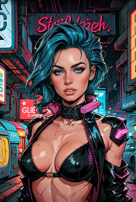 a digital painting of a woman with blue hair, cyberpunk art by Josan Gonzalez, behance contest winner, afrofuturism, synthwave, neon, glowing neon