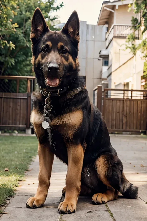 German shepherd dog that has no tail and has a tag on its neck that says Balú