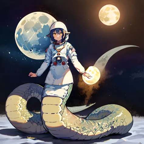 1girl, 8k, highres, best quality, masterpiece, wallpaper, full body, (((astronaut))), sunset, ((lamia)), ((space)), standing, ((...