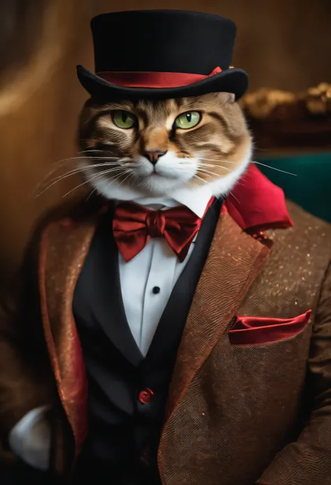 Tom el gato con traje elegante y arma y fumando 