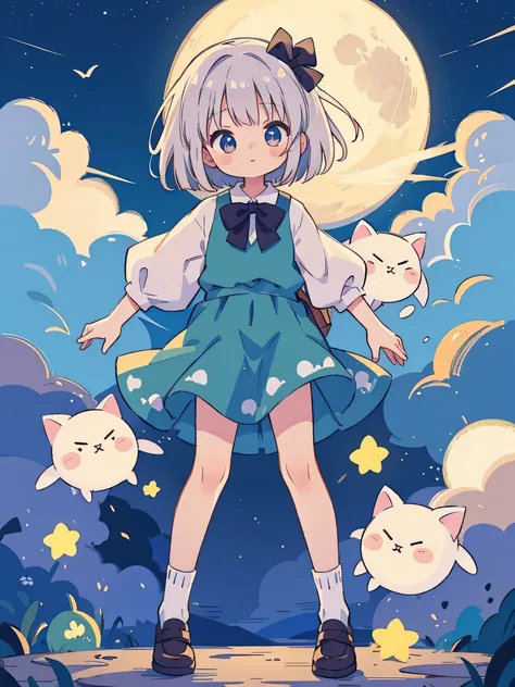 super high quality　Super high quality　masterpiece　Youmu Konpaku　cute face　full moon　night　one person