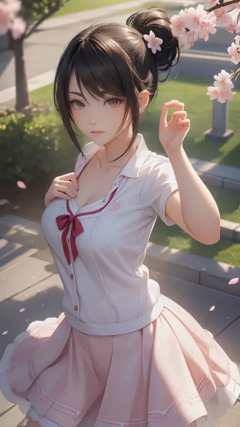 a park where cherry blossoms dance,high school girl,(random pose:1.2),(random hairstyle),(highest image quality,(8k), ultra-real...