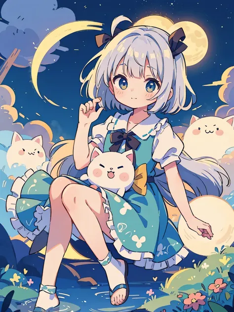 super high quality　Super high quality　masterpiece　Youmu Konpaku　cute face　full moon　night　one person