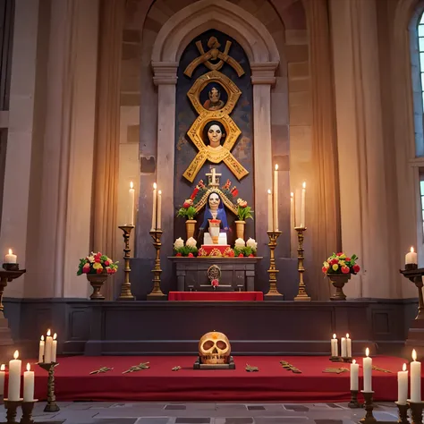 Altar de muertos con personas al rededor 