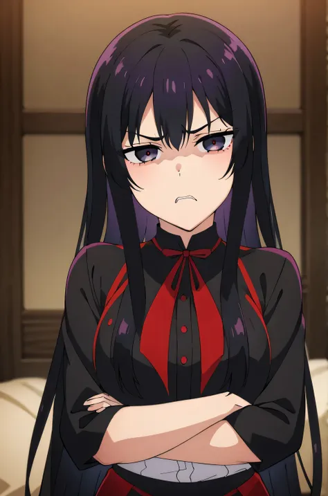 black hair, black eyes, yandere trance yandere hands on own face,hands on own cheeks,((looking disgusted)) very angry disappointed,full body
