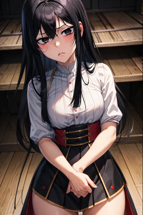 black hair, black eyes, yandere trance yandere hands on own face,hands on own cheeks,((looking disgusted)) very angry disappointed,full body
