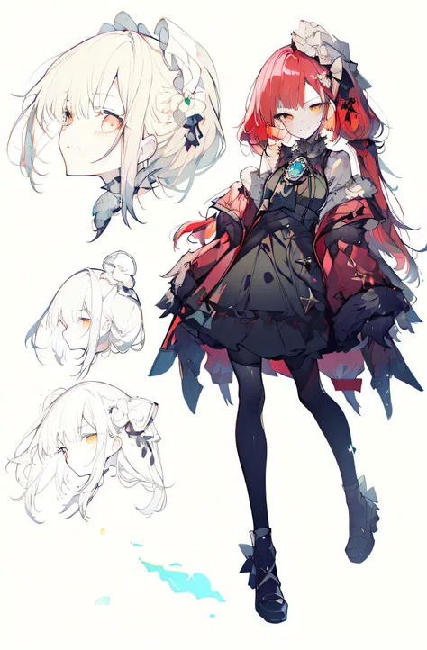 full body esbian，frontage，side，behind，sett，lolita prostitute，so gorgeouaximalism，extreme details，Rococo style，super long hair，intricate accessories，Complex hairstyles，gem,((red hair)),evil smile,