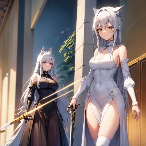 anime – a female character with cat ears and a collar，it looks like a white-haired fox，《arknight》da garota gata branca， de anime...