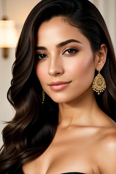 (Best quality, Ultra-detailed: 1.1), Cinematic portrait of a Brazilian woman, 38 years old, physically healthy, with shoulder-length hair and radiant brown eyes. She dons a formal attire, exuding confidence and professionalism. Her skin has a natural glow,...