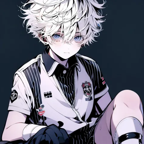 (anime boy masculino),( uniforme de futebol!!) , white hair,