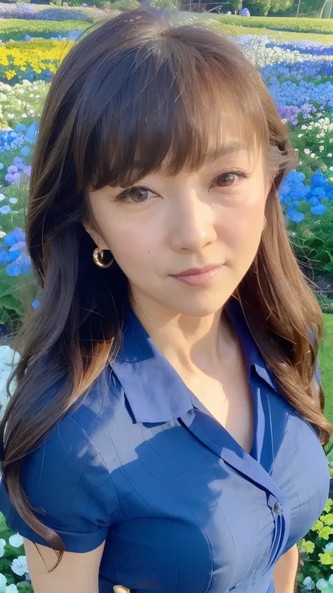 NSFW, ((Top Quality)), ((8K)), ((Masterpiece: 1.3)), (Perfect Appearance), (Photorealism: 1.6), (Japanese woman standing in the middle of a flower field: 1.6), (outdoors), (bright blue sky), (Nemophila flower garden: 1.6), 

japanese woman, (58 years old),...