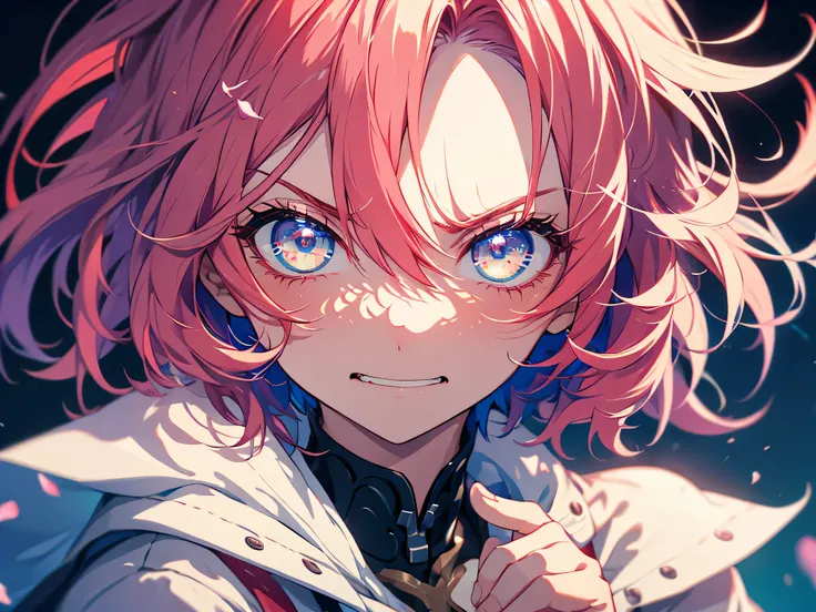 graffiti face, colorful eyes, open your mouth, yandere expression, smile, look at the audience, can&#39;I can&#39;I can&#39;t see my hands, pastel colour, thought, ask for help、(red hair)、short hair、bob hair、clear eyes、No expression、angry face、hair between...