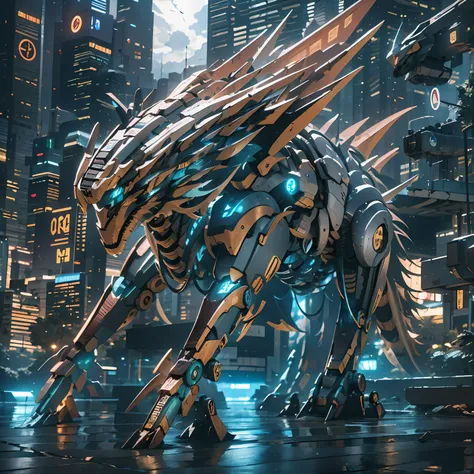 a mecha dragon，em frente ao pano de fundo da tecnologia futura，dominador，（（obra-prima，melhor qualidade）），illustration，8k ultra-d...