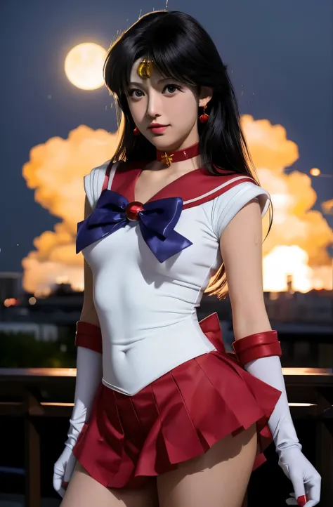 sailor mars,短いスカートと蝶ネクタイをつけて写真を撮るsailor suitの少女, anime girl cosplay, cosplay photo, anime cosplay, full-cosplay, sailor suit, co...