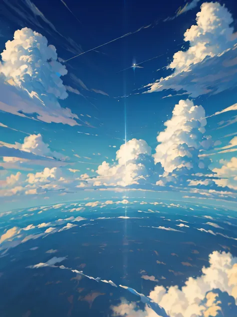 (highres,photorealistic),blue sky filled with fluffy clouds,realistic clouds in a clear blue sky,sunlight illuminating white clo...