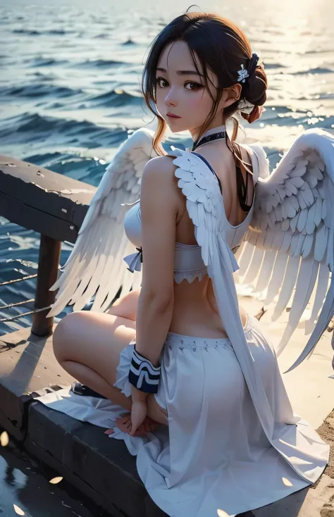 Greek warships、She has white angel wings on her back