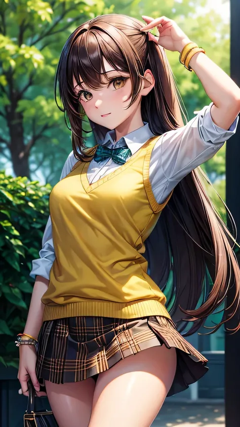 (((solo))),(((1 girl))),  beautiful, illustration, extremely detailed skin, masterpiece, best quality, extremely detailed face, vibrant colors, depth of field, cinematic lighting,(masterpiece, best quality:1.2), 1girl, solo,standing_split, 
Mikan Yuuki, br...