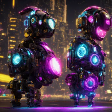 （（（Side view）））side close-up，a close up of a robot with a glowing head and a purple background, cyber mech, in style of beeple, cyberpunk pikachu, style hybrid mix of beeple, 3 d render beeple, cute elaborate epic robot, beeple masterpiece, cyberpunk art s...