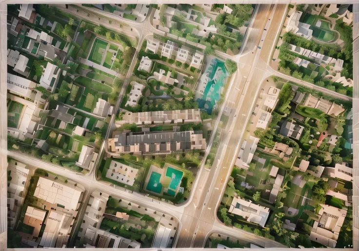 a map of the site of a new residential development in the city of virad, village, mixed development, aerial shot, arial shot, vinayak, conceptual, detailed image, subdivision, hyperdetailed!!!, map, venus project, ariel view, aerial view from above, detail...